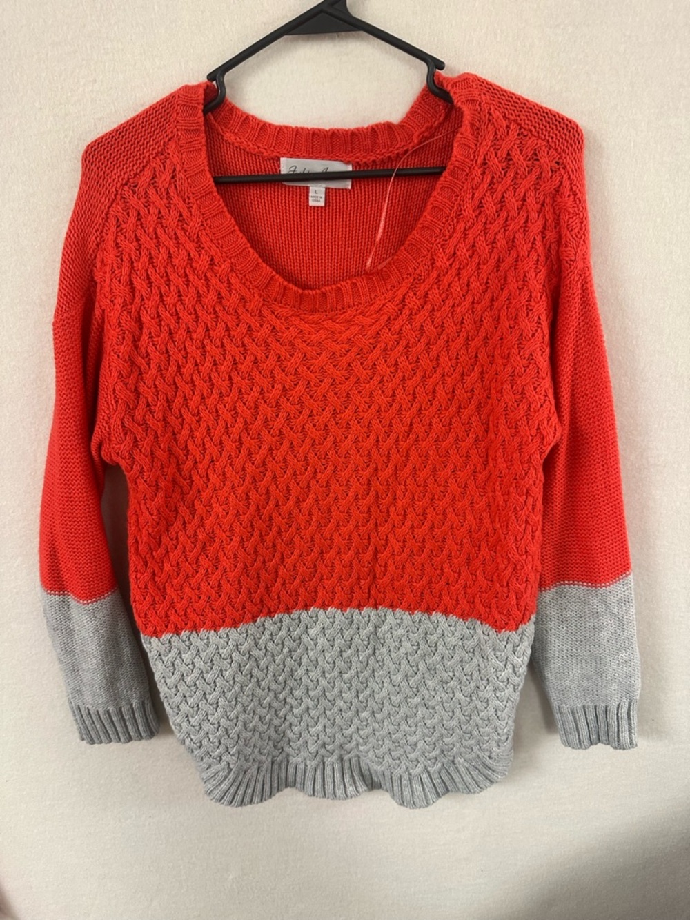 Women's Fashion Avenue Orange Gray Color-Blocked Pullover Sweater Sz Large